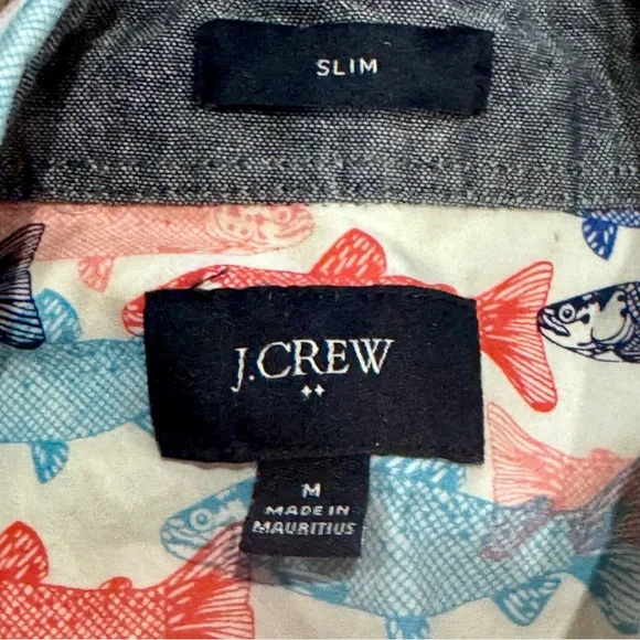 J. Crew Men's Multicolor Fish Pattern Medium Button-down Shirt - Picture 2 of 4